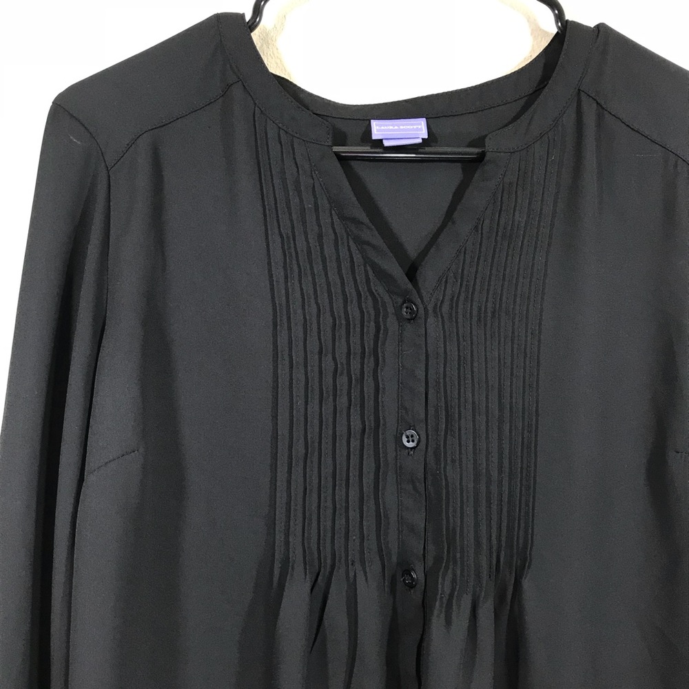 black long sleeve pleated work dress career blouse